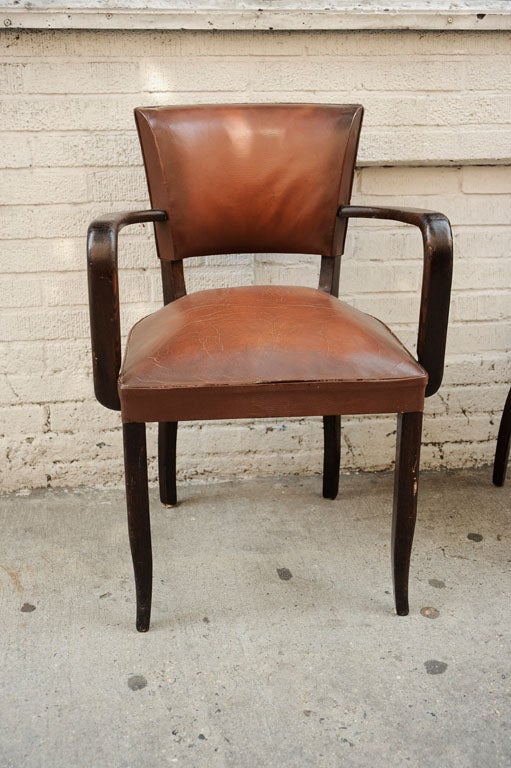 Pair of French Open Arm Leather Bridge Chairs 2