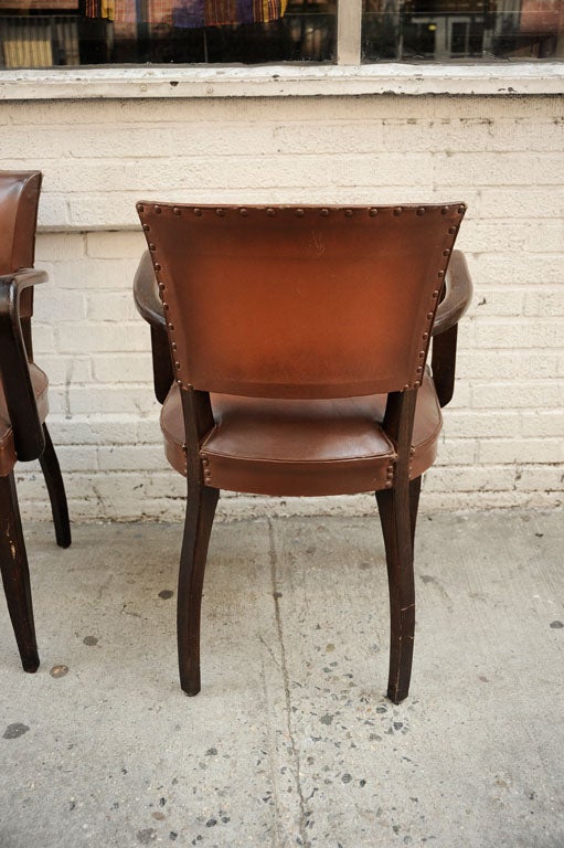 Pair of French Open Arm Leather Bridge Chairs 3