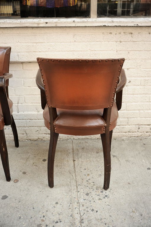 Pair of French Open Arm Leather Bridge Chairs 4