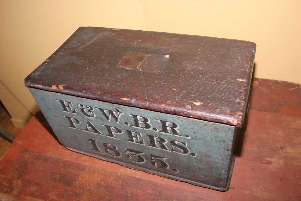 19th Century Lidded Wood Box in Original Paint