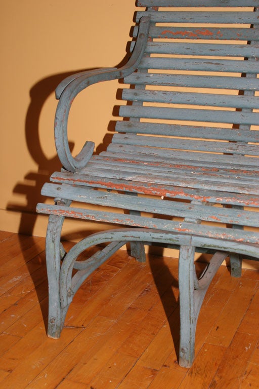 Wood Garden Bench in Old Blue Paint at 1stdibs