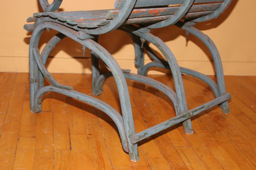 Wood Garden Bench in Old Blue Paint at 1stdibs
