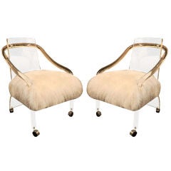 Pair of Circ 1970 Lucite Chairs with Tebetan Lamb Upholstery 12