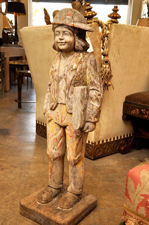 Unknown Rare 20th Century Wood Carving of Child in Excellent Conditioned, Natural Patina For Sale