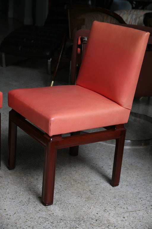 Leather Set of 16 American Modern Mahogany 