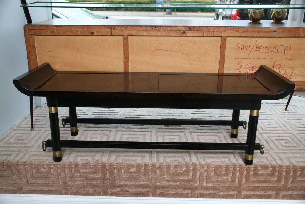 American Black Lacquer and Brass-Mounted Bench, Probably James Mont
