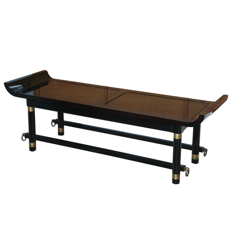 Black Lacquer and Brass-Mounted Bench, Probably James Mont