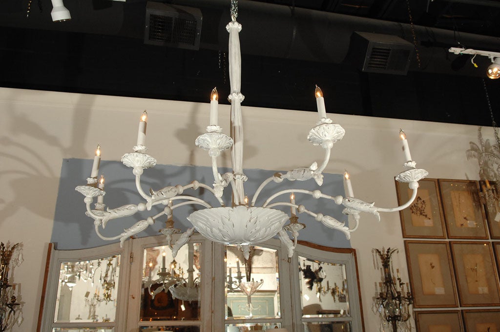 White Plaster and Iron Chandelier in the Style of Dorothy Draper