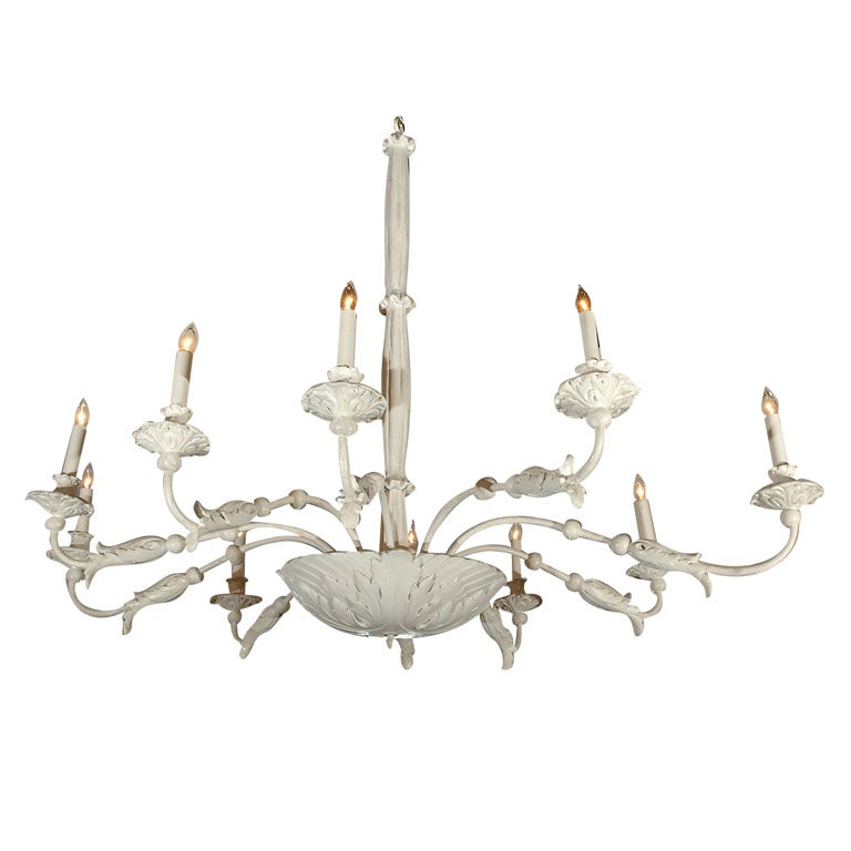 White Plaster and Iron Chandelier in the Style of Dorothy Draper