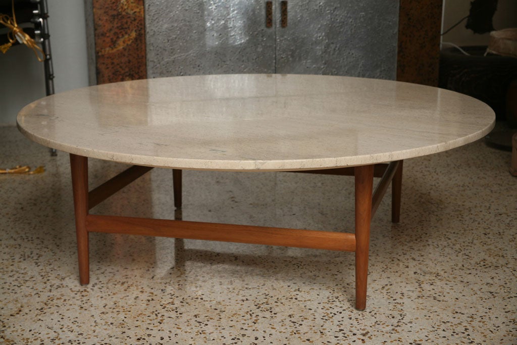 60's Danish Travertine and Teak Coffee Table