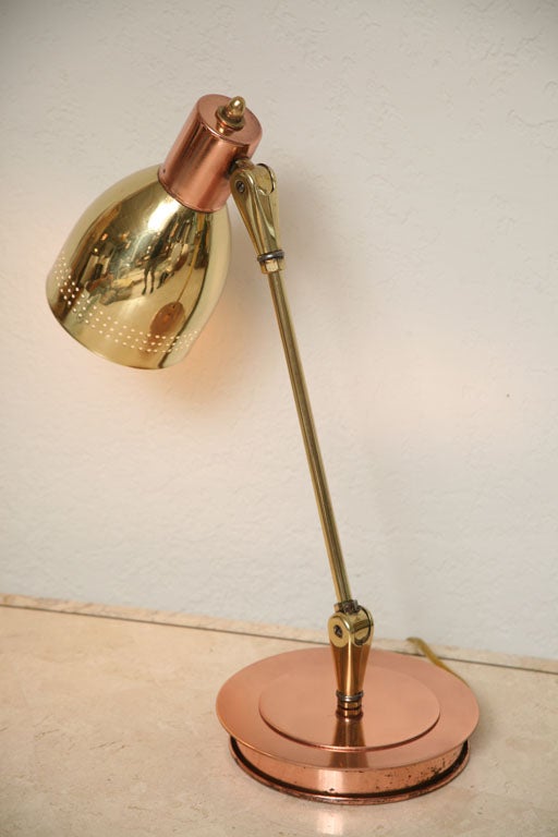 Mid-20th Century 50's Copper and Brass Desk Lamp