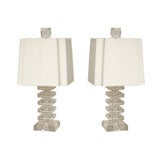 Pair of Lucite Lamps with Diamond-Faceted Finials