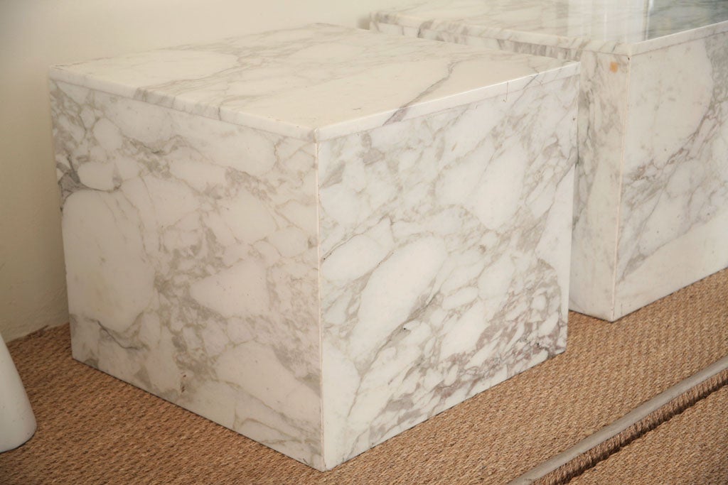 20th Century Pair of Carrara Marble Block Tables