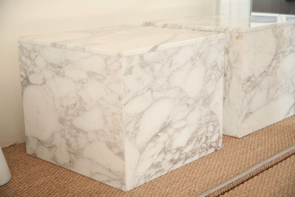 Pair of Carrara Marble Block Tables 1