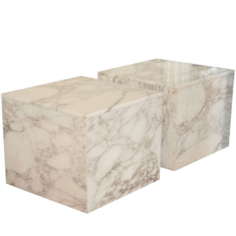 Pair of Carrara Marble Block Tables