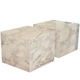 Vintage Pair of Carrara Marble Block Tables