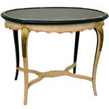 Art Deco Oval Shape Side Table w/Black Glass Top