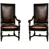 Pair Walnut Throne Arm Chairs