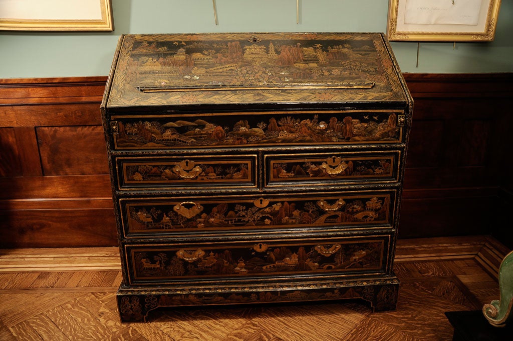 18th Century and Earlier A CHINESE EXPORT BLACK & GILT LACQUER & MOTHER-OF-PEARL BUREAU For Sale