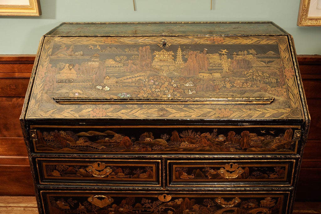 Mother-of-Pearl A CHINESE EXPORT BLACK & GILT LACQUER & MOTHER-OF-PEARL BUREAU For Sale