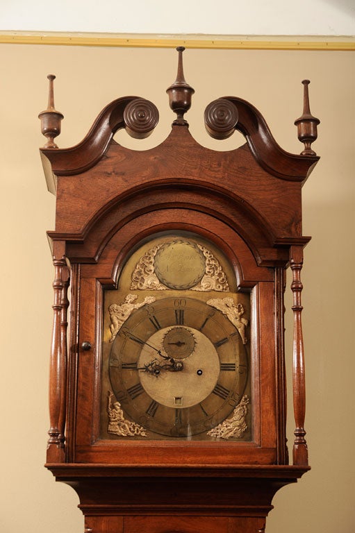 18th Century and Earlier A Chippendale Carved Walnut Tallcase Clock For Sale