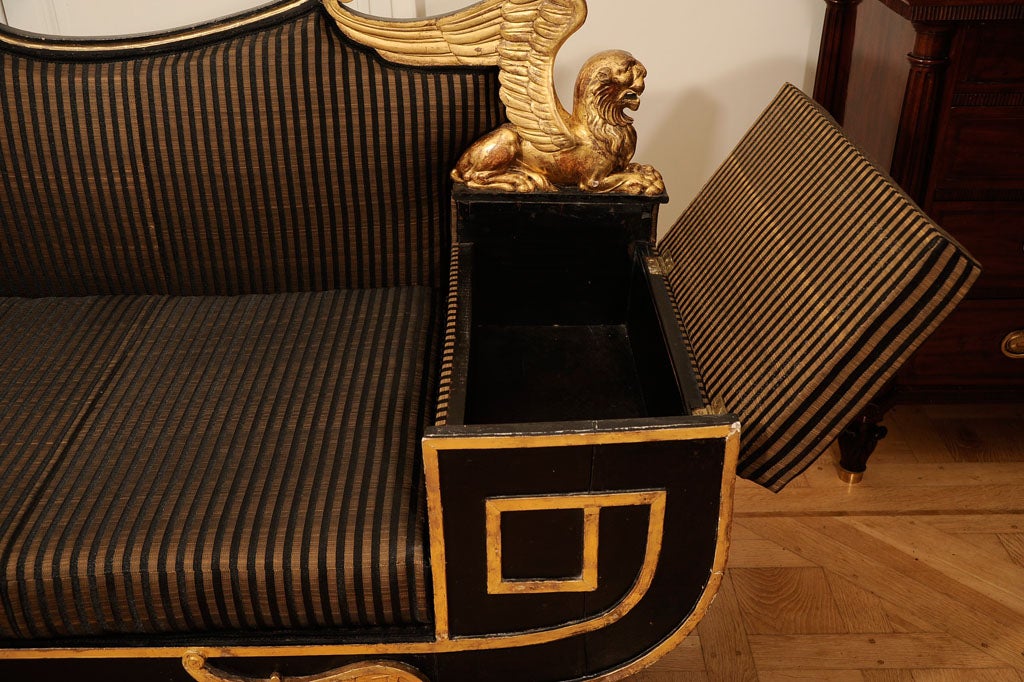 Unusual Ebonized And Giltwood Sofa In The Manner Of Thomas Hope For Sale 3