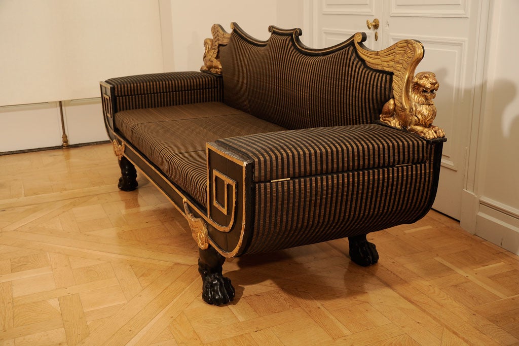 Unusual Ebonized And Giltwood Sofa In The Manner Of Thomas Hope For Sale 4