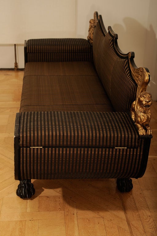 Unusual Ebonized And Giltwood Sofa In The Manner Of Thomas Hope For Sale 6