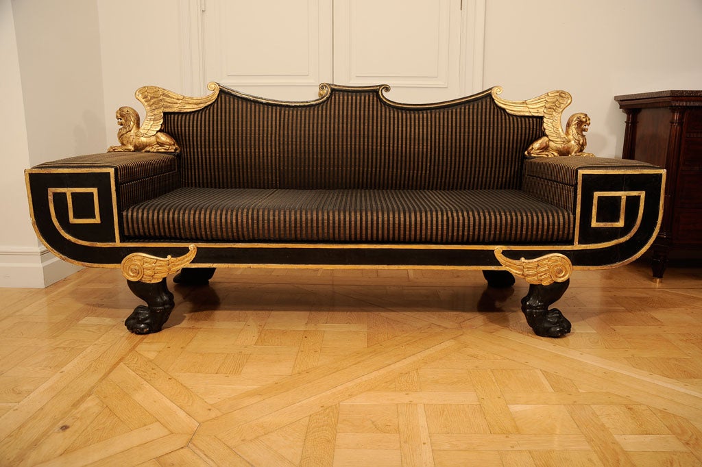 Unusual Ebonized And Giltwood Sofa In The Manner Of Thomas Hope For Sale 7