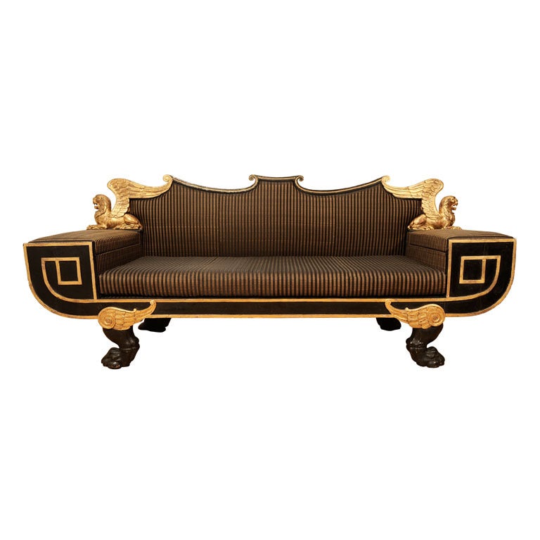 Unusual Ebonized And Giltwood Sofa In The Manner Of Thomas Hope For Sale