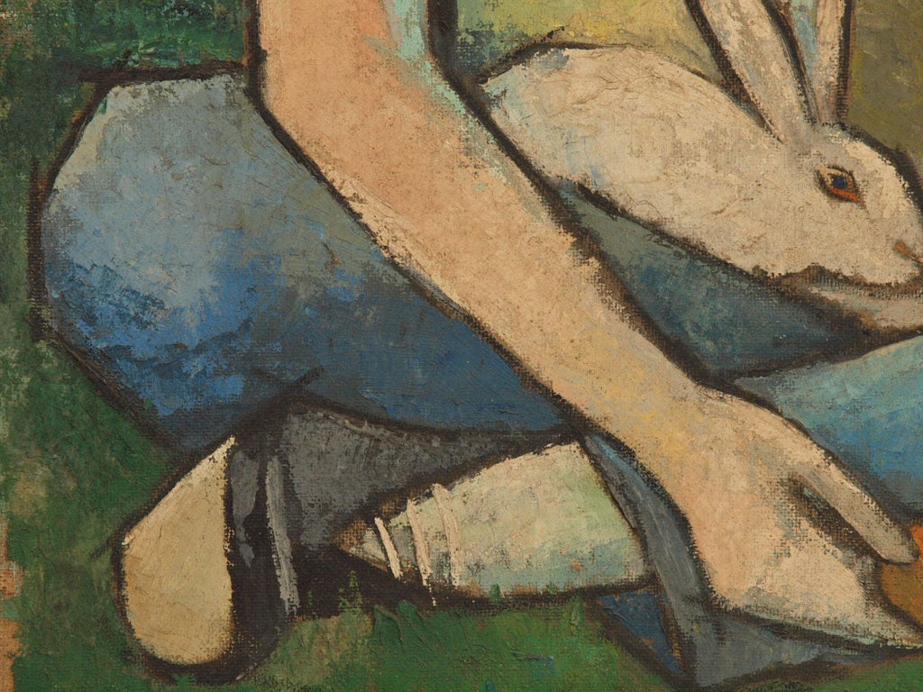 Oil Painting of Boy with Rabbit 1