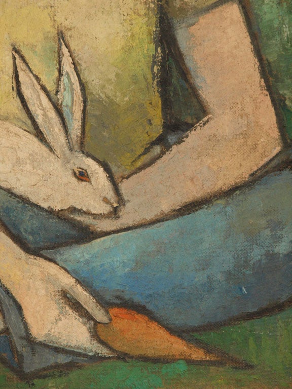 Oil Painting of Boy with Rabbit 2