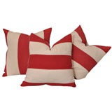 Vintage 1930'S RED AND WHITE STRIPED COTTON FLAG MATERIAL PILLOWS