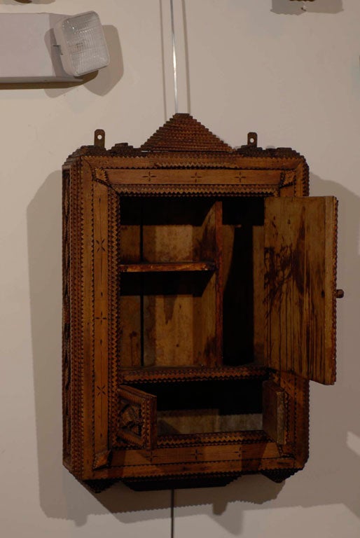 Wood Tramp Art Hanging Cabinet