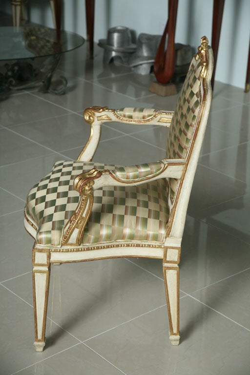 18th Century and Earlier Pair of Swedish Neoclassic Cream Painted, Parcel-Gilt Armchairs For Sale