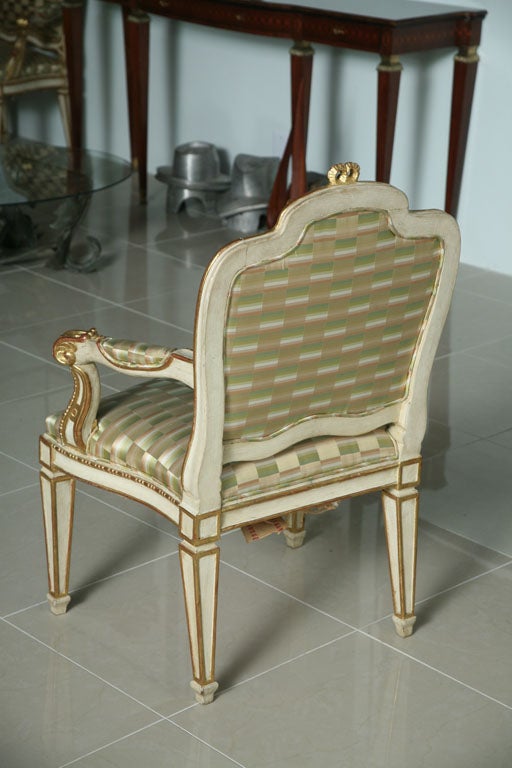 Pair of Swedish Neoclassic Cream Painted, Parcel-Gilt Armchairs For Sale 1
