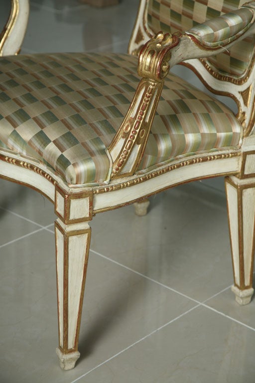Pair of Swedish Neoclassic Cream Painted, Parcel-Gilt Armchairs For Sale 3