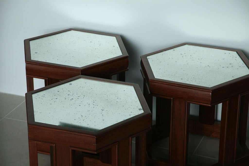 Mahogany and Mirrored Occasional Tables In Excellent Condition In Hollywood, FL