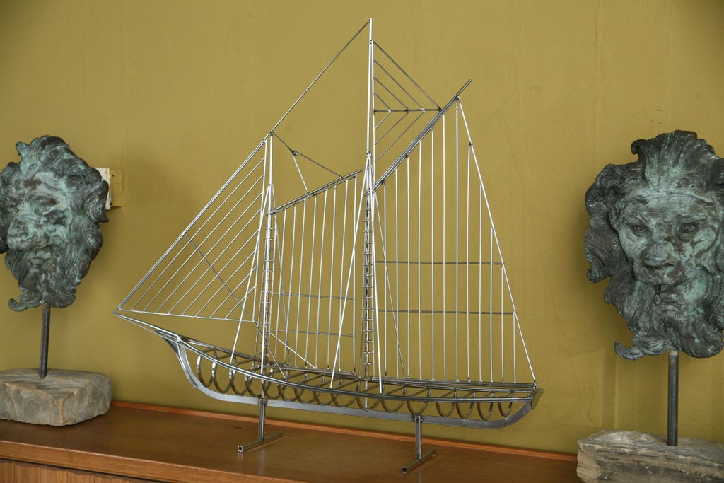 American Rare and Unusual Chromed Steel Model of Ship by Curtis Jere For Sale