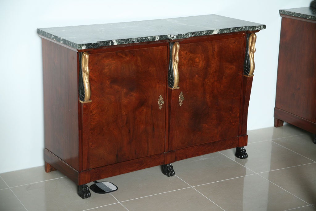 Pair of Baltic Empire Mahogany, Parcel-Gilt Two-Door Credenza In Excellent Condition For Sale In Hollywood, FL