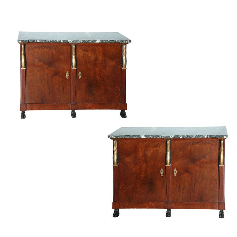Pair of Baltic Empire Mahogany, Parcel-Gilt Two-Door Credenza For Sale