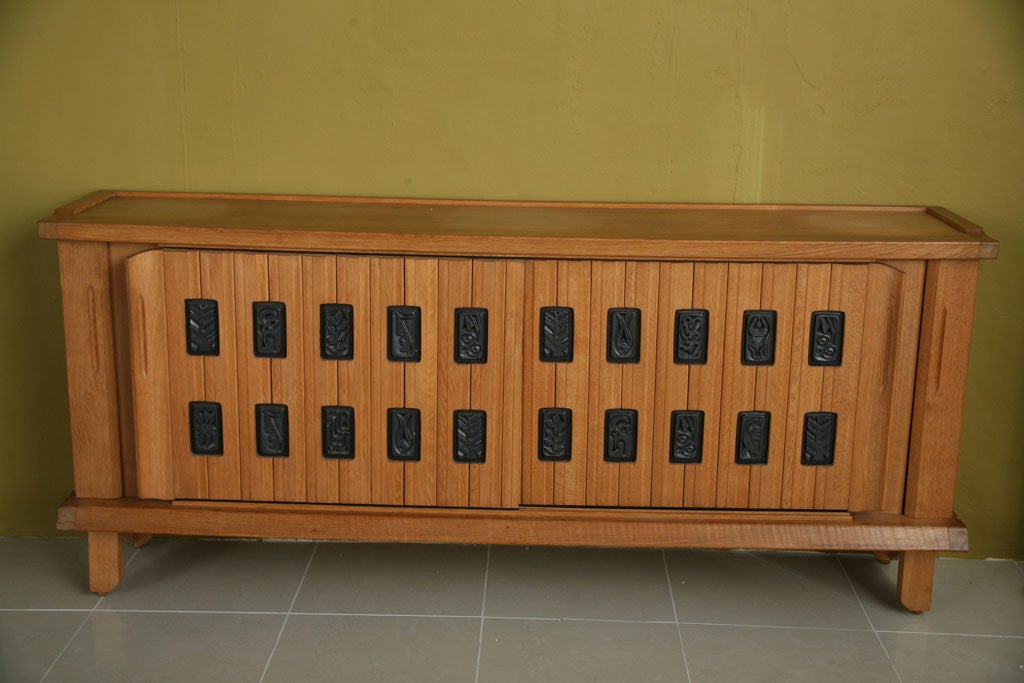 French Fine Sycamore, Oak and Parcel Ebonized Credenza by Maurice Pre