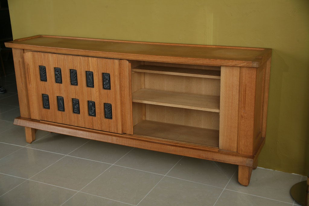 Mid-20th Century Fine Sycamore, Oak and Parcel Ebonized Credenza by Maurice Pre