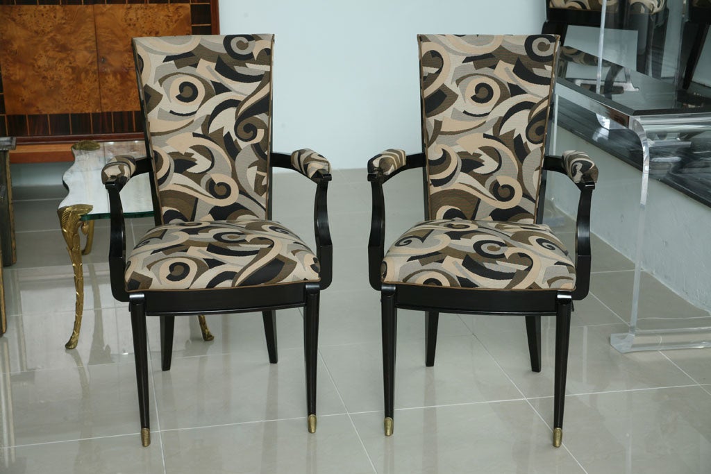 Set of Six Art Deco Ebony de Macassar Chairs, Attributed to Poillerat
