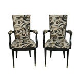 Set of Six Art Deco Ebony de Macassar Chairs, Attributed to Poillerat