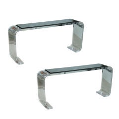 Pair of Lucite, Chrome & Granite  Console Tables by Leon Frost