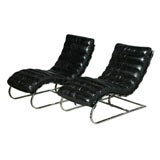 Pair of Polished Chrome & Leather Lounge Chairs by Michel Boyer