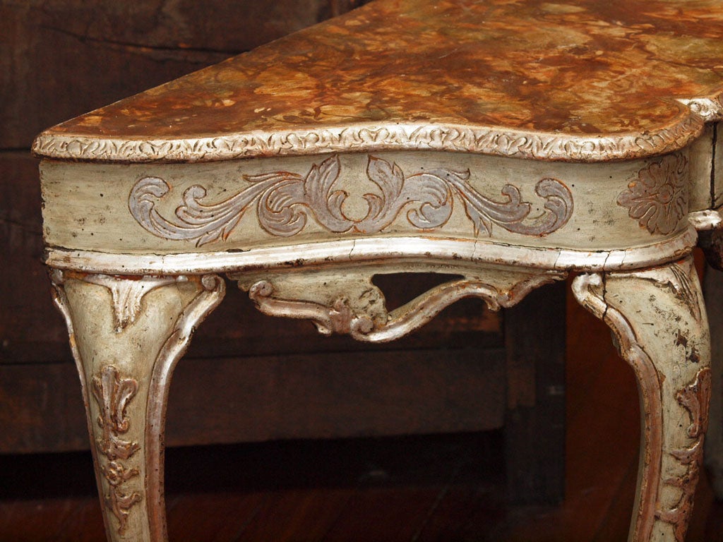 Giltwood 18TH CENTURY SILVERGILT AND PAINTED CONSOLE TABLE For Sale