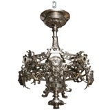 Antique French Nickel  Light Fixture with Face Motif