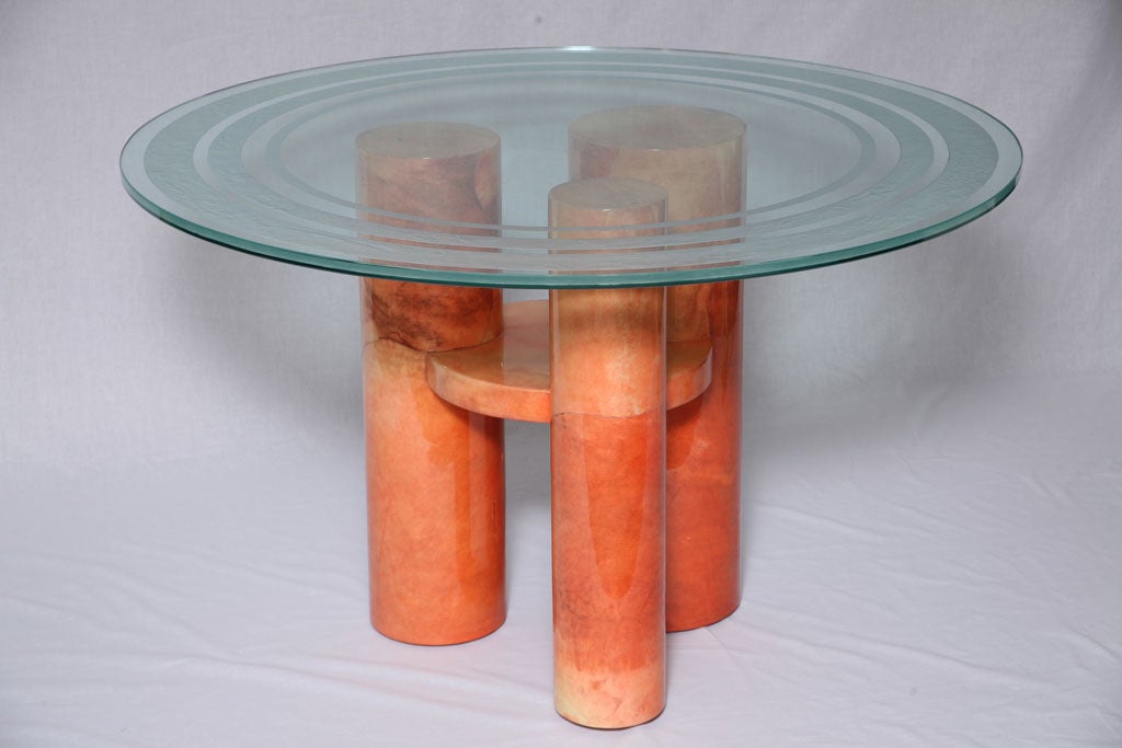 Orange Goat Skin Triple Pillar Table by Karl Springer